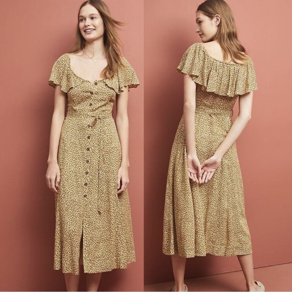 Anthropologie Bolano Leopard Print Button-Down Dress Size 2